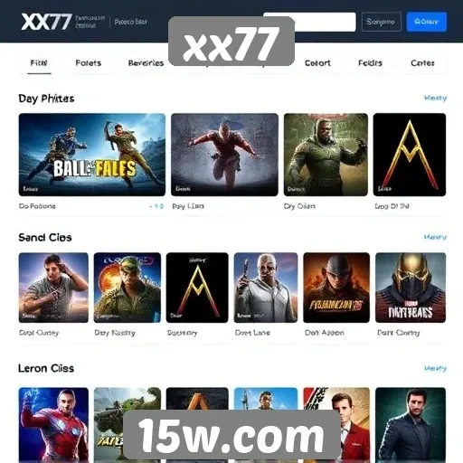 Principais categorias e títulos disponíveis no xx77